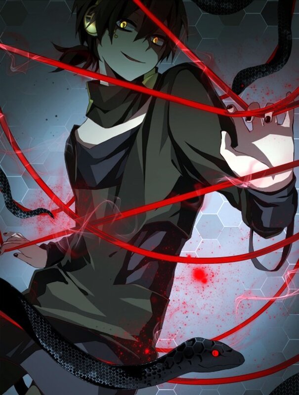 Anime Character with Snake — Black, Dramatic, Manga, Red Lines