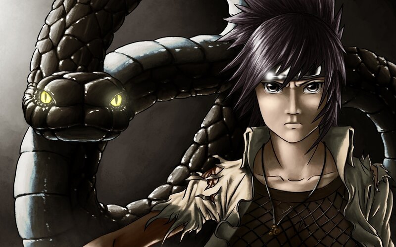 Anime Character with Snake — Black, Dramatic, Manga