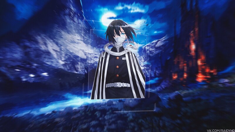 Anime Character with Snake — Blue, Dramatic, Night