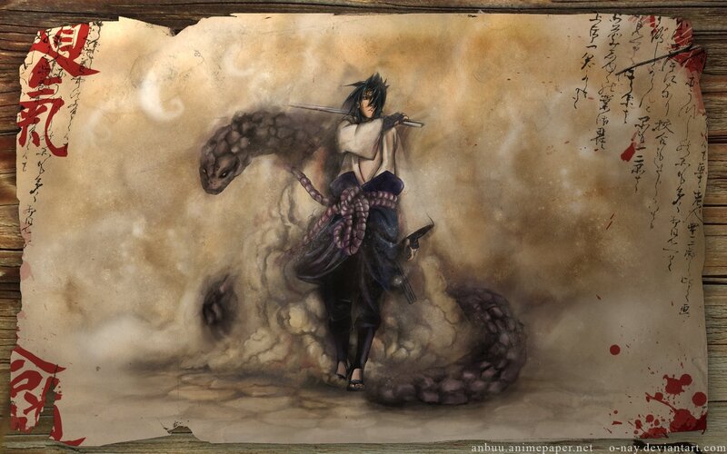 Anime Character with Snake — Brown, Dramatic, Digital Art