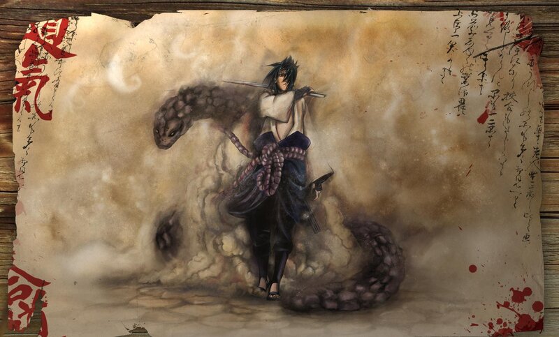 Anime Character with Snake — Brown, Dramatic, Manga, Sword