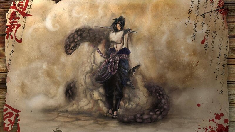Anime Character with Snake — Brown, Dramatic, Manga