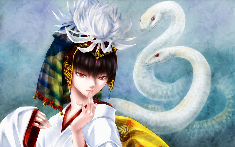 Anime Character with Snakes — White