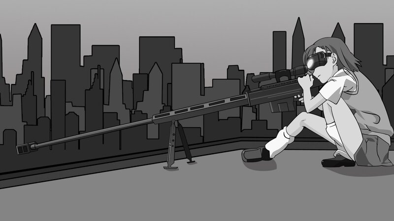 Anime Character with Sniper Rifle — Gray