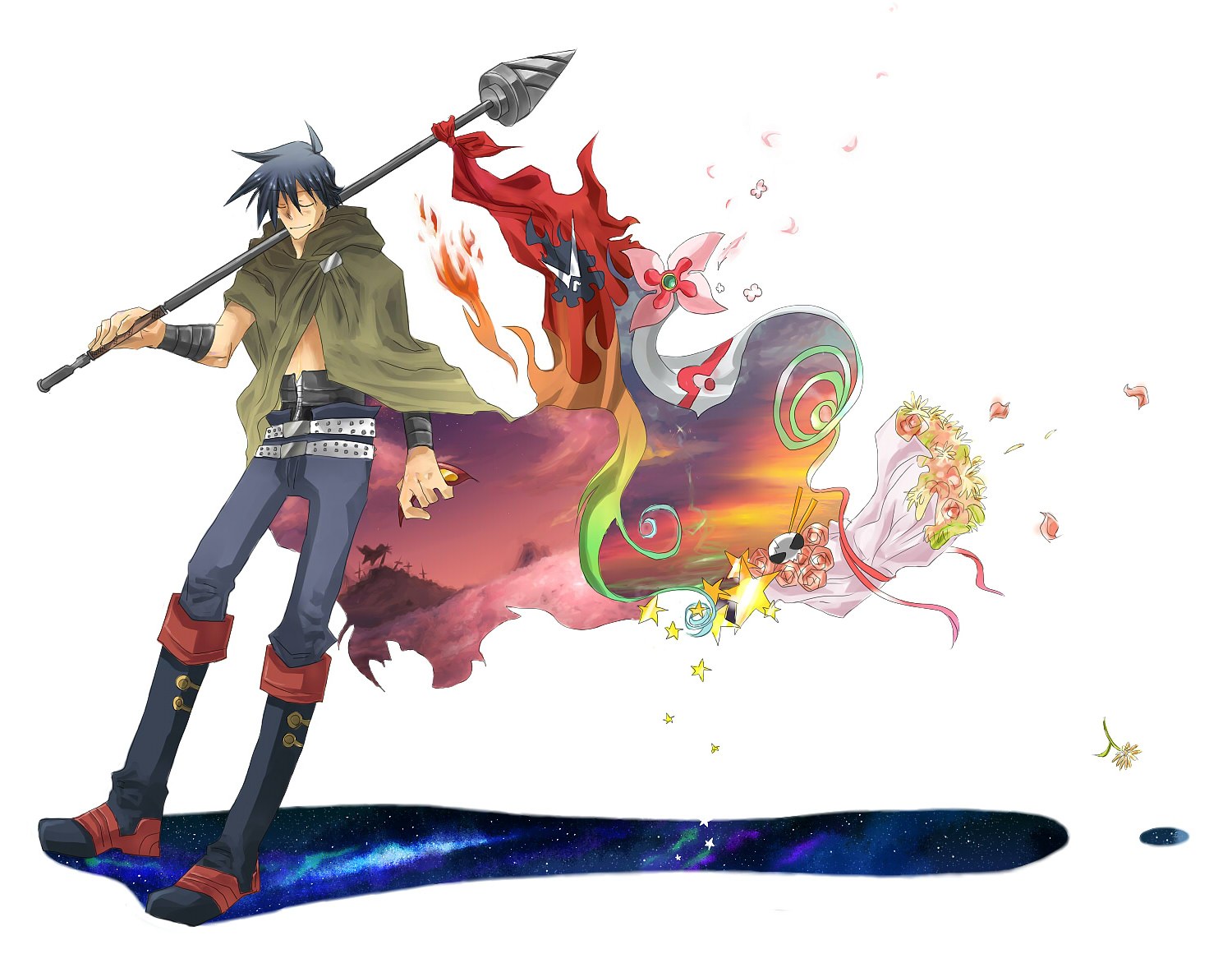 Anime character with spear and magic