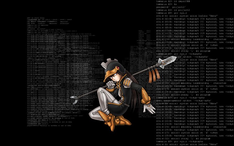 Anime Character with Spear — Black, Dramatic, Code Background