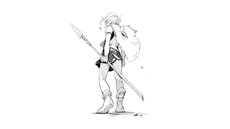 Anime Character with Spear — Black, Dramatic, Manga