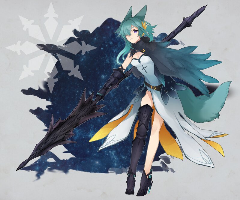 Anime Character with Spear — Blue, Dramatic, Digital Art