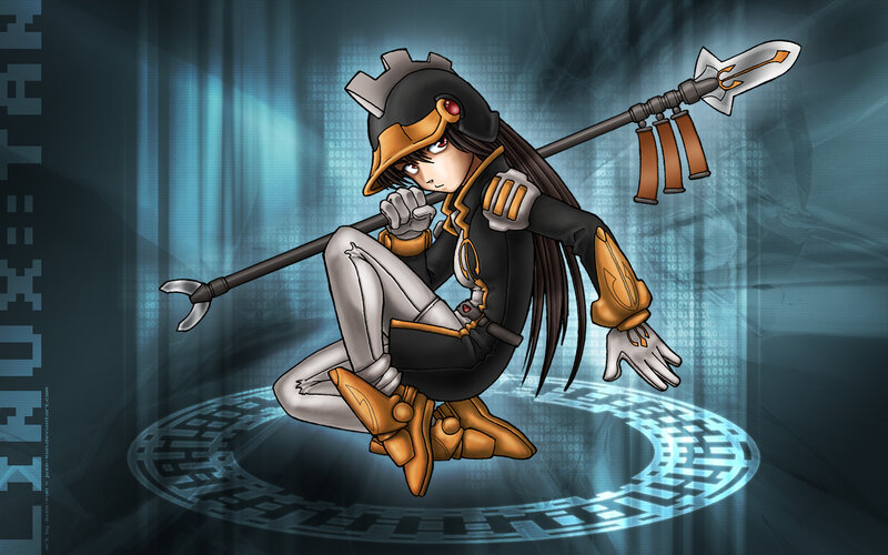 Anime Character with Spear — Blue, Dramatic