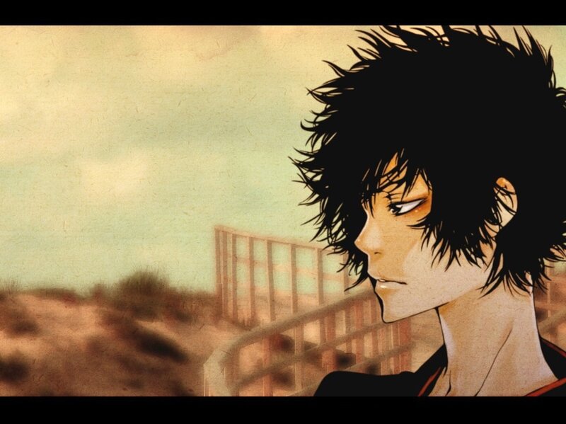 Anime Character with Spiky Hair — Black, Contemplative