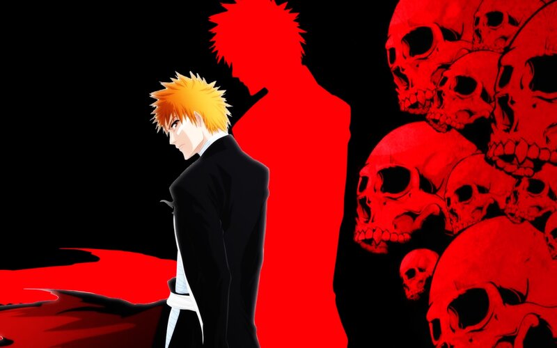 Anime Character with Spiky Hair — Black, Dramatic, Skulls