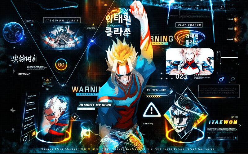 Anime Character with Spiky Hair — Blue, Dramatic, Digital Art, Digital Interface