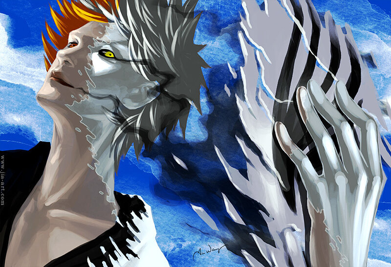 Anime Character with Spiky Hair — Blue, Dramatic, Digital Art
