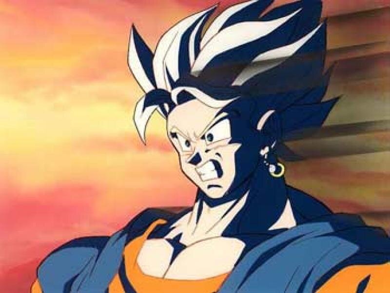 Anime Character with Spiky Hair — Blue, Dramatic, Sunset
