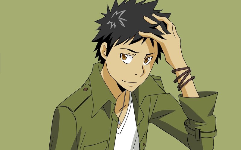Anime Character with Spiky Hair — Green