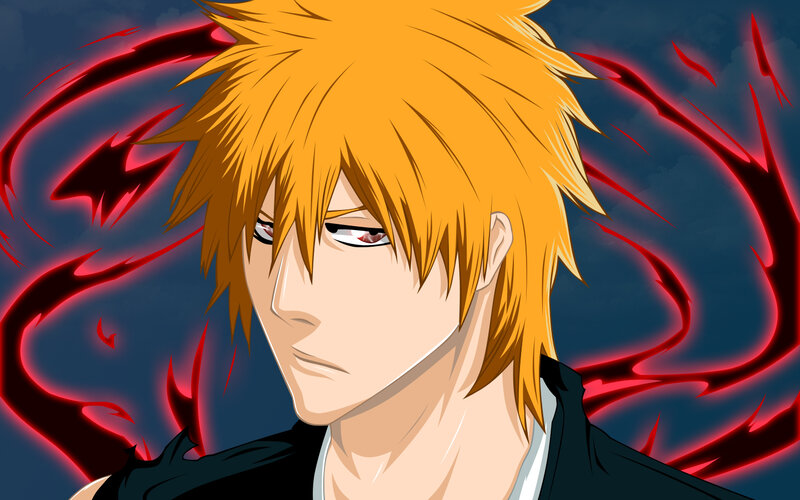 Anime Character with Spiky Hair — Orange, Dramatic, Red Energy