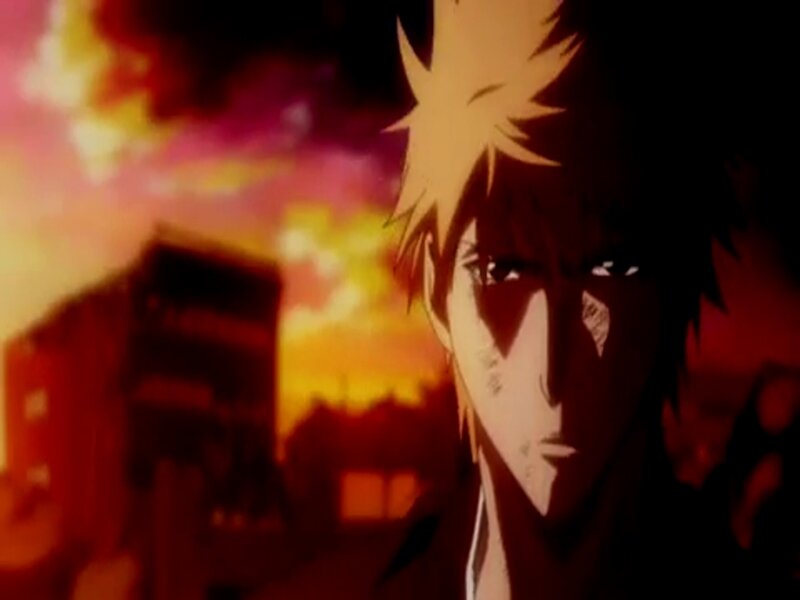 Anime Character with Spiky Hair — Red, Dramatic, Sunset