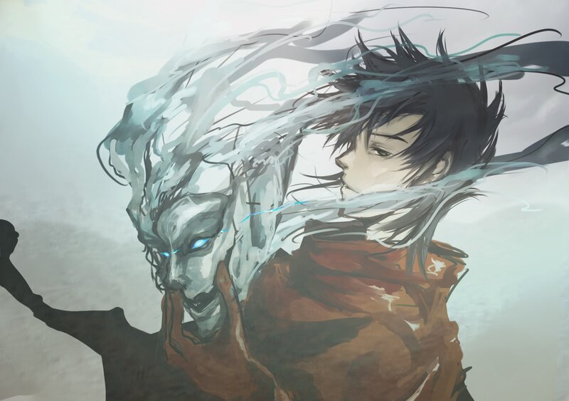 anime character with spirit companion