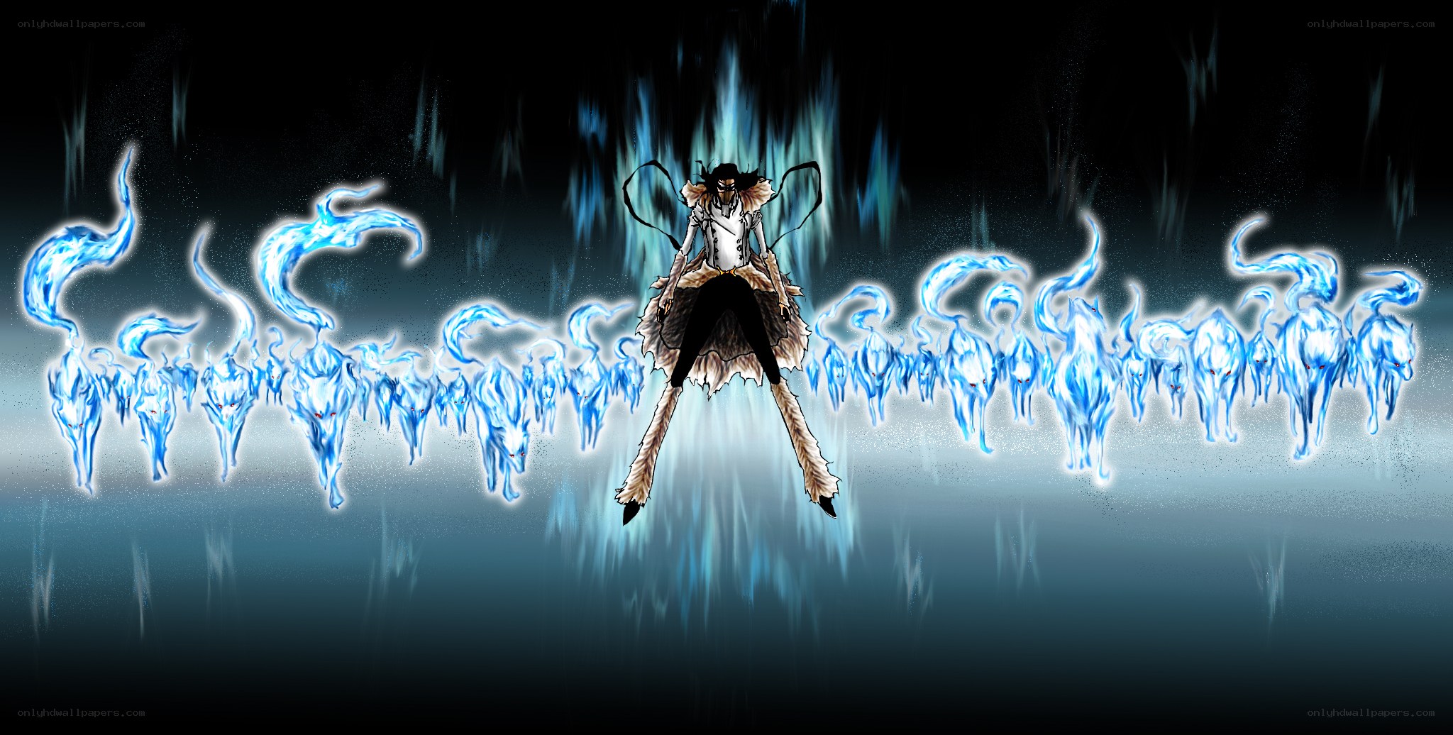 anime character with spirit wolves