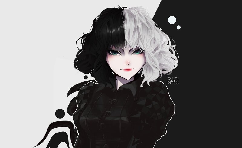 Anime Character with Split Hair — Black, Dramatic