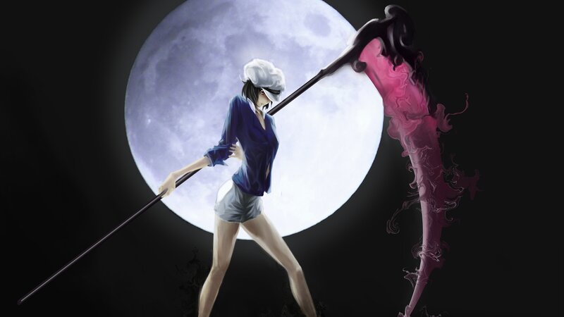Anime Character with Staff — Black, Dramatic, Night, Digital Art