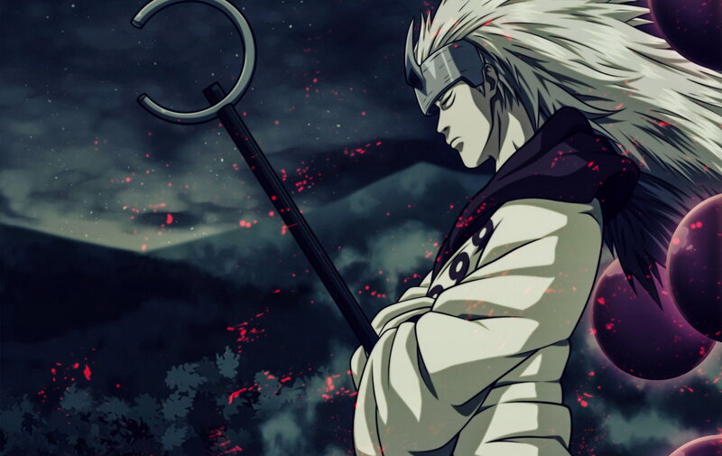 Anime Character with Staff — Black, Dramatic, Night, Floating Orbs