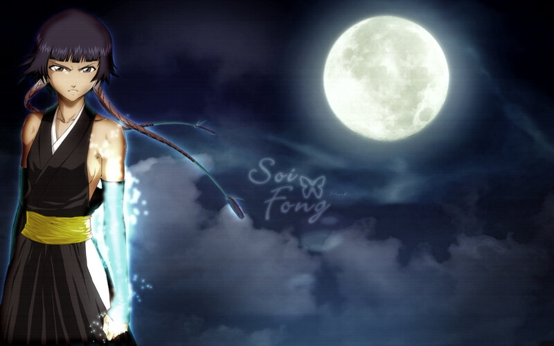 Anime Character with Staff — Black, Dramatic, Night, Moon