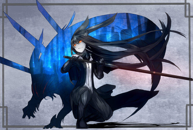 Anime Character with Staff — Black, Dramatic