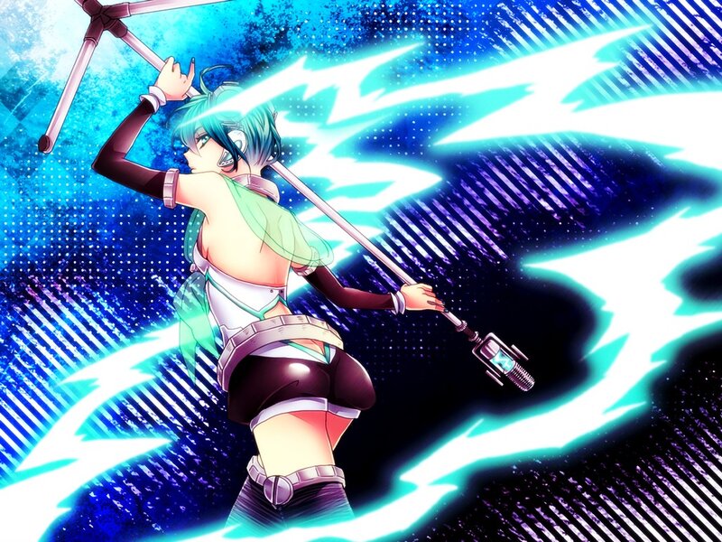 Anime Character with Staff — Blue, Dramatic, Lightning