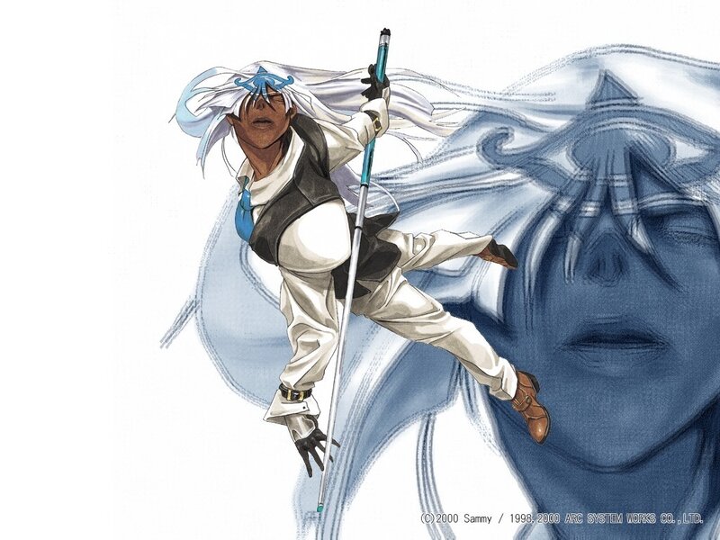 Anime Character with Staff — Blue, Dramatic, Manga