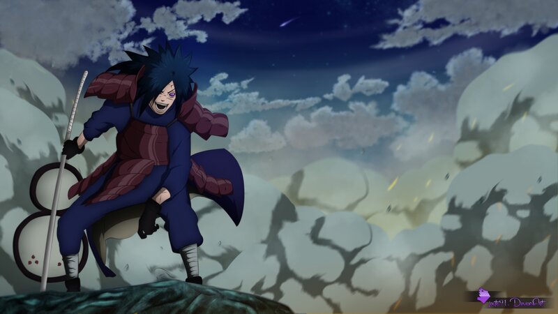Anime Character with Staff — Blue, Dramatic, Night, Digital Art, Clouds