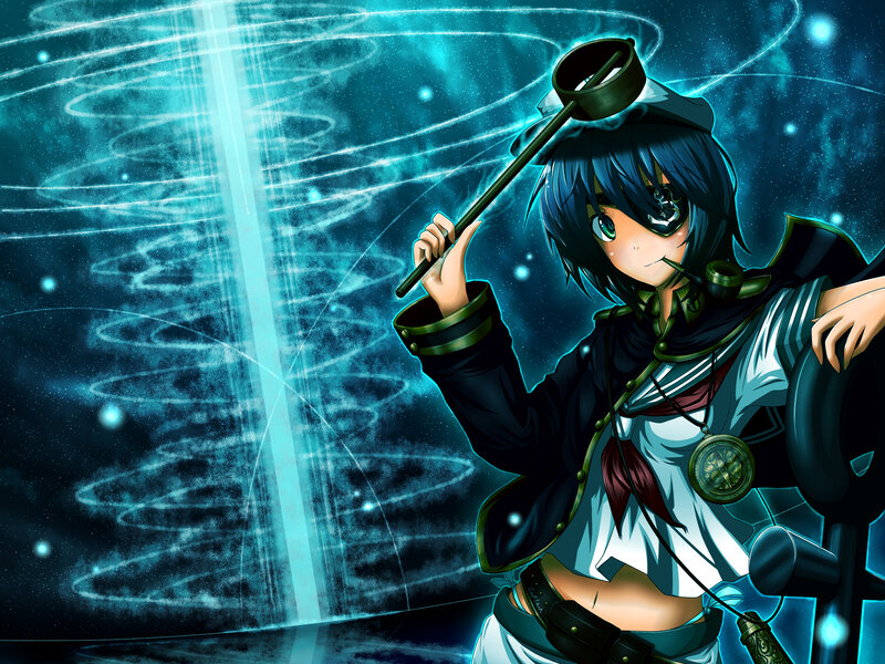 Anime Character with Staff — Blue, Dramatic, Night, Digital Art