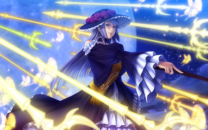 Anime Character with Staff — Blue, Dramatic, Night, Magic