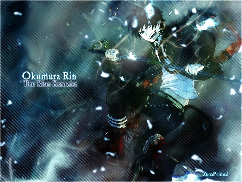 Anime Character with Staff — Blue, Dramatic, Night
