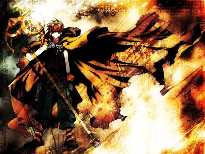 Anime Character with Staff — Orange, Dramatic