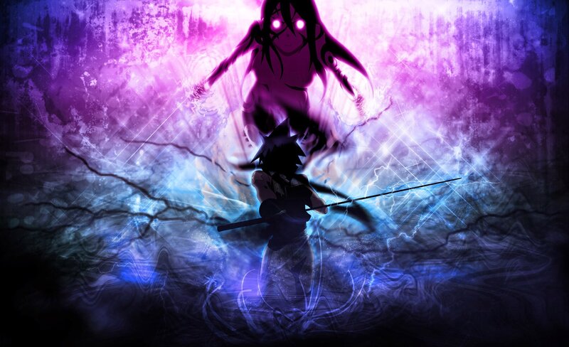 Anime Character with Staff — Purple, Dramatic, Night, Sword