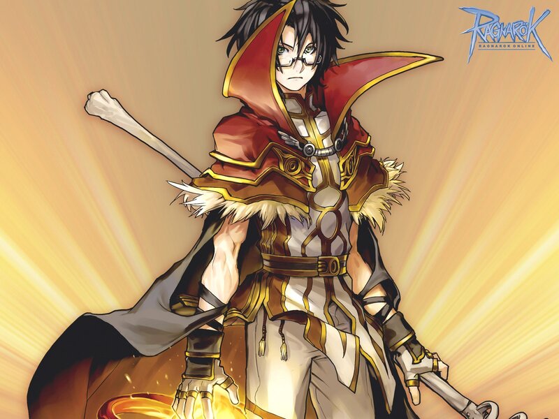 Anime Character with Staff — Red, Dramatic, Manga, Cape, Glasses