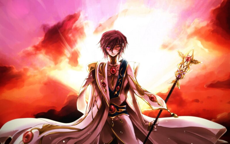 Anime Character with Staff — Red, Dramatic