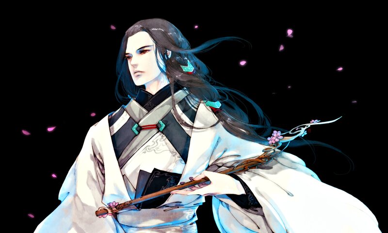 Anime Character with Staff — White, Dramatic