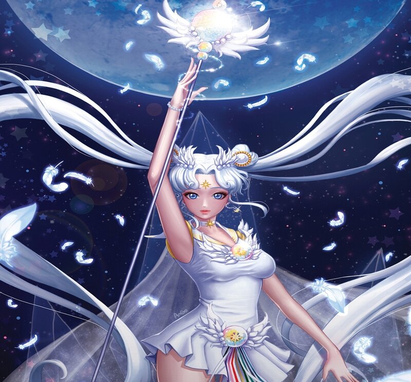 Anime Character with Staff — White