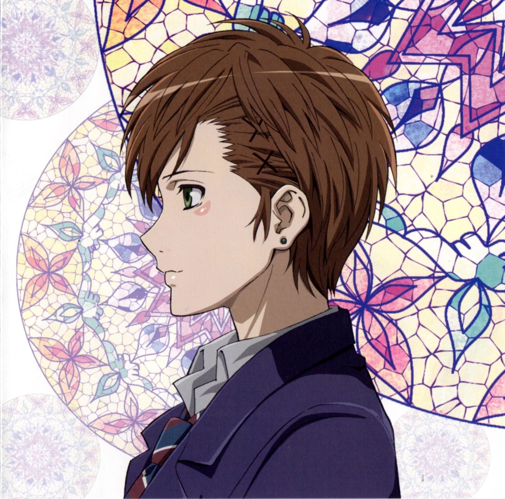 anime character with stained glass background
