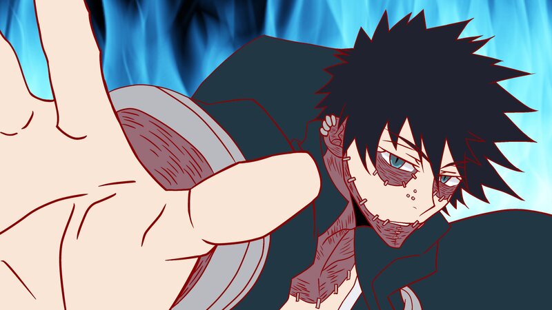 Anime Character with Stitched Face — Black, Dramatic