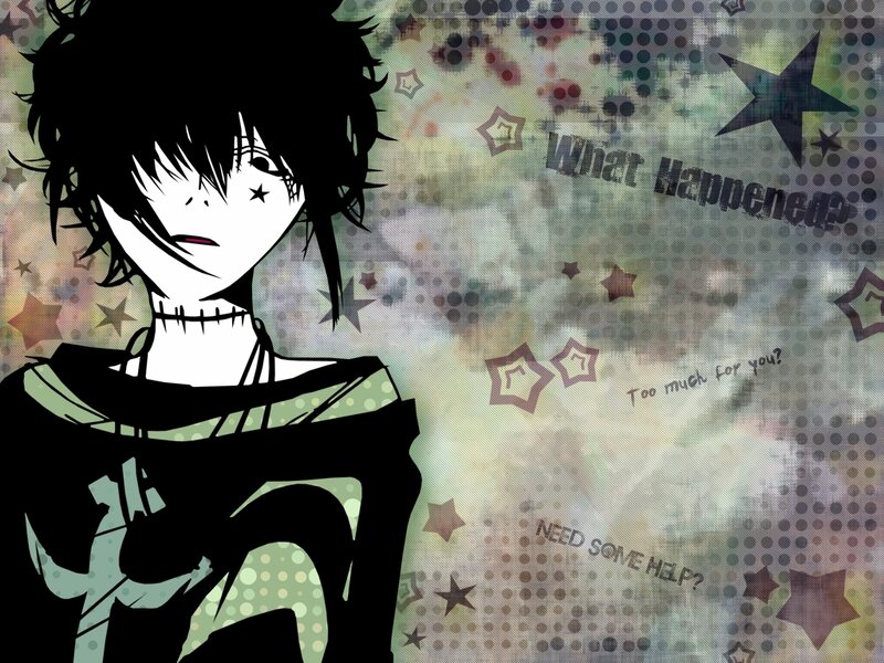 Anime Character with Stitches — Black, Dark, Manga