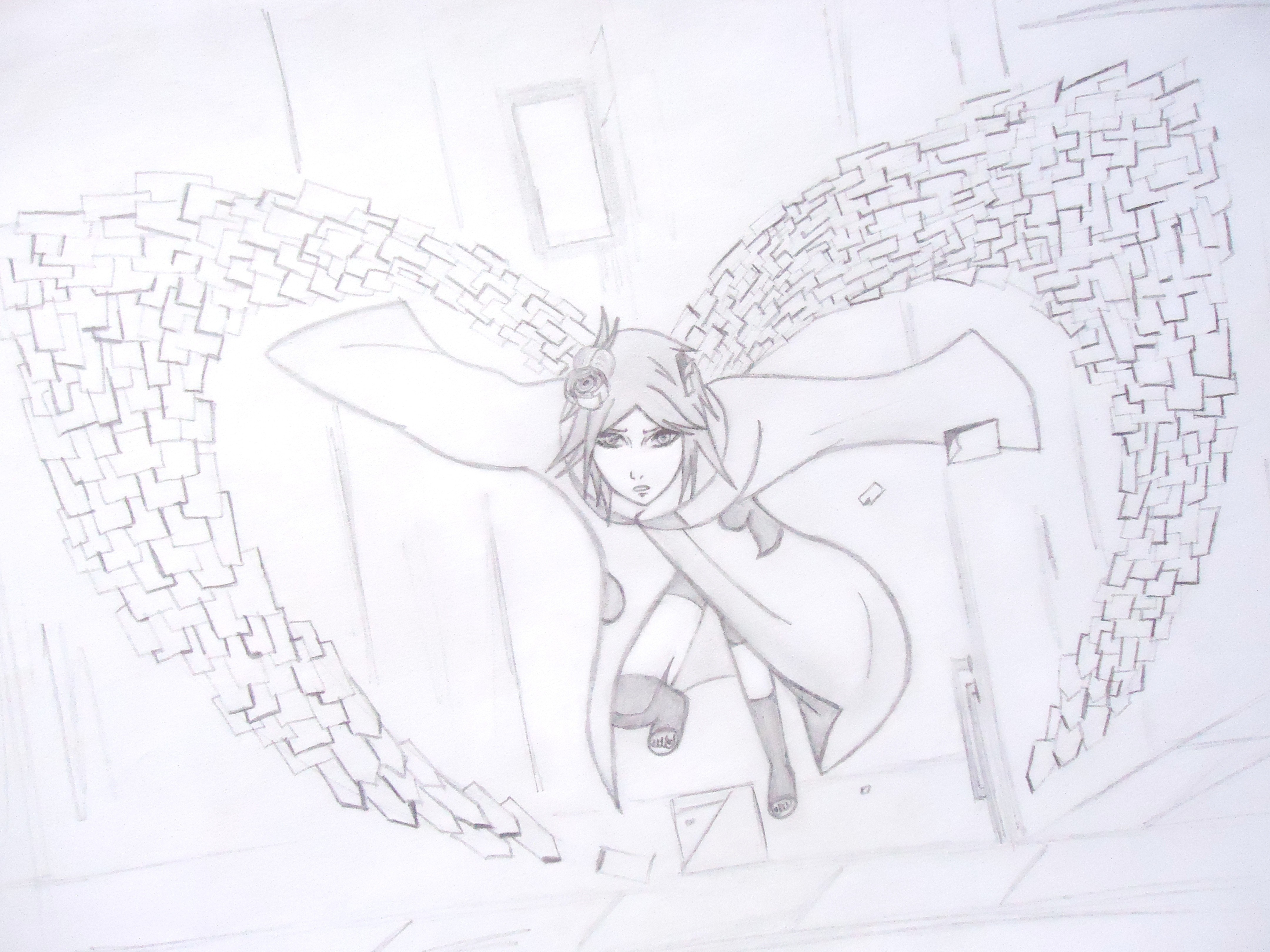 anime character with stone wings