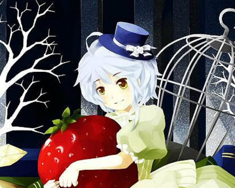 Anime Character with Strawberry — White