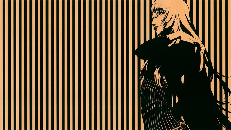 anime character with striped background