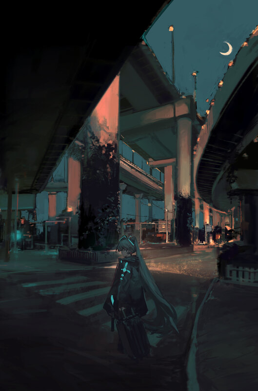 Anime Character with Suitcase — Dark Blue