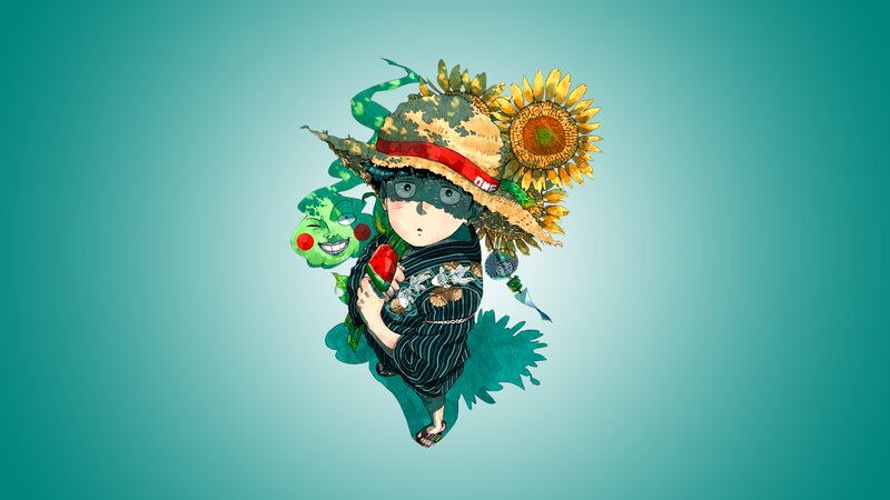 Anime Character with Sunflower — Teal