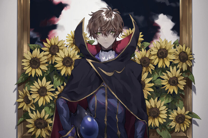 Anime Character with Sunflowers — Yellow