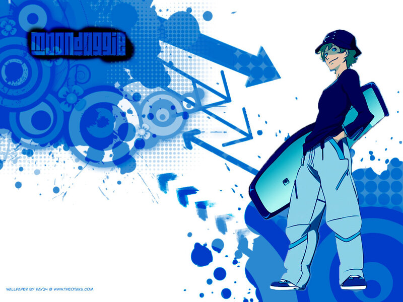 Anime Character with Surfboard — Blue